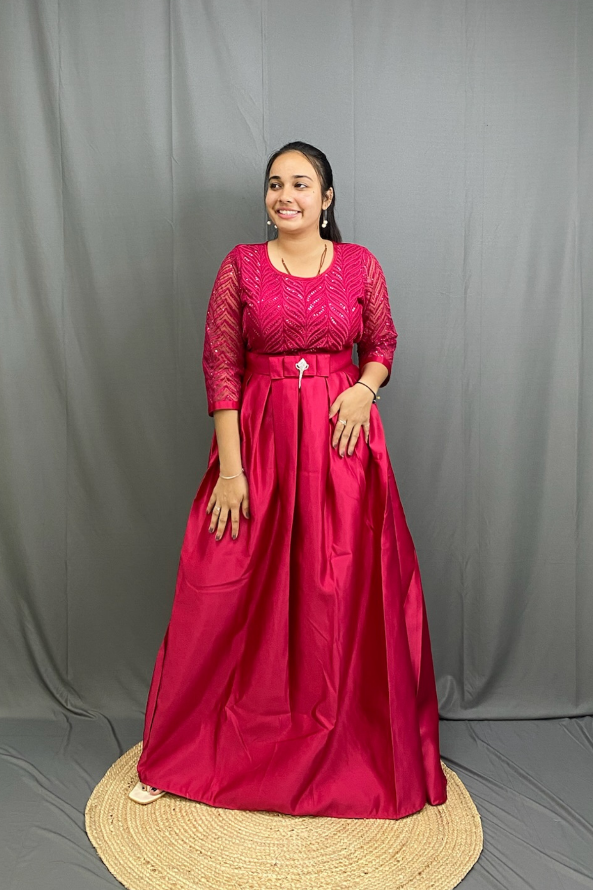 Elegant Heavy Satin Silk Ethnic Gown with Stunning Sequin Work