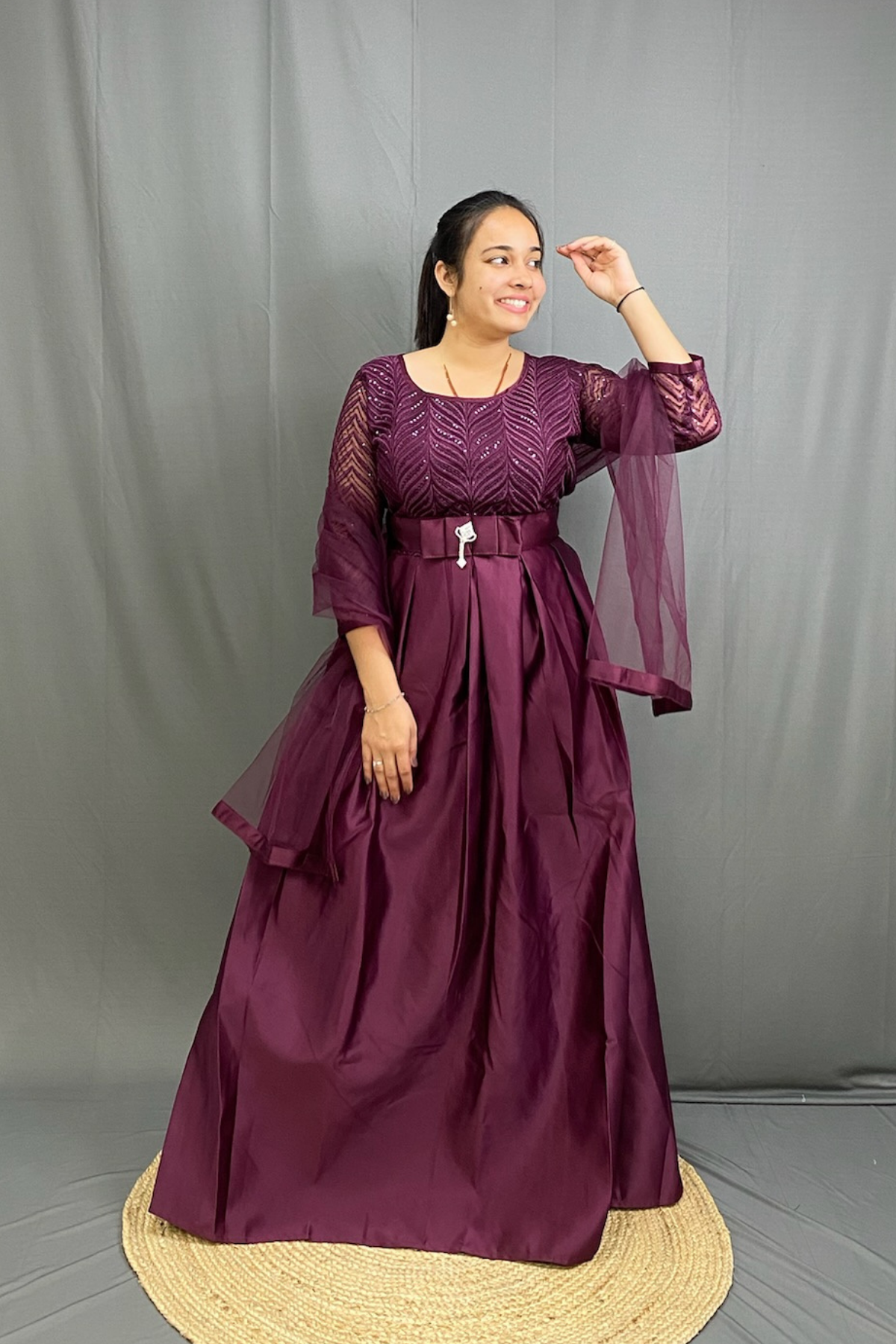 Elegant Heavy Satin Silk Ethnic Gown with Stunning Sequin Work