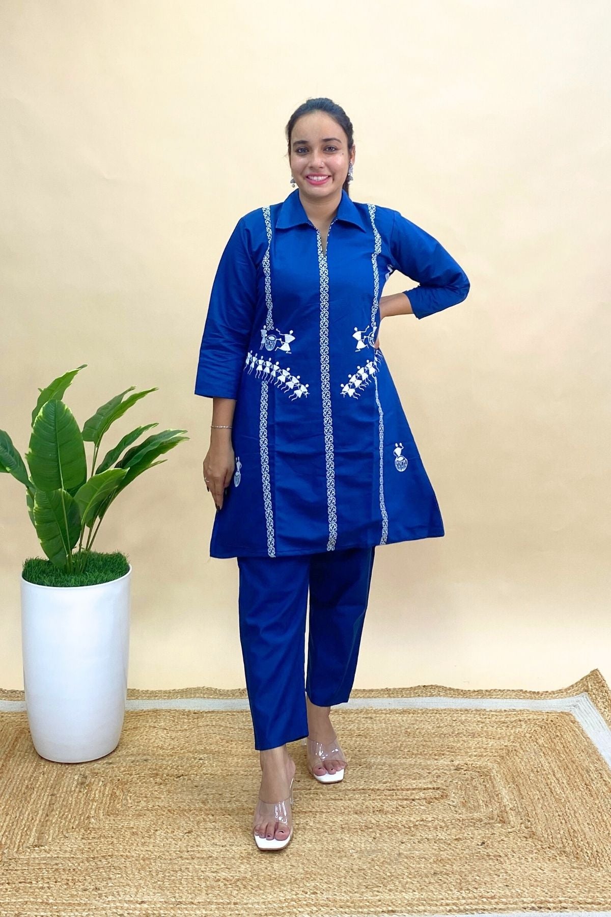 Premium Silk Embroidered Co-ord Set with Worli-Inspired Design, Kurti & Pant Set