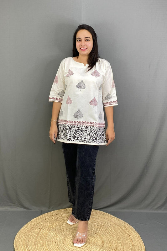 Summer-Ready Pure Cotton Short Kurti in Vibrant Patola Print