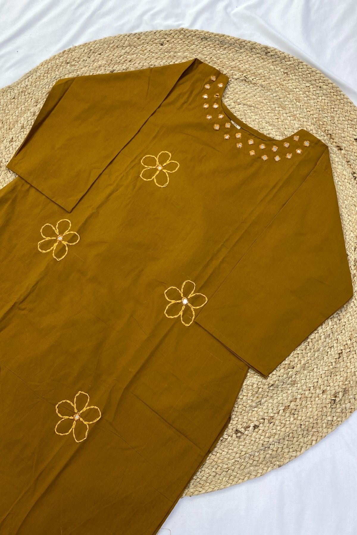 Plus Size Floral Embroidered Cotton A-Line Kurti Plazo Co-ord Set