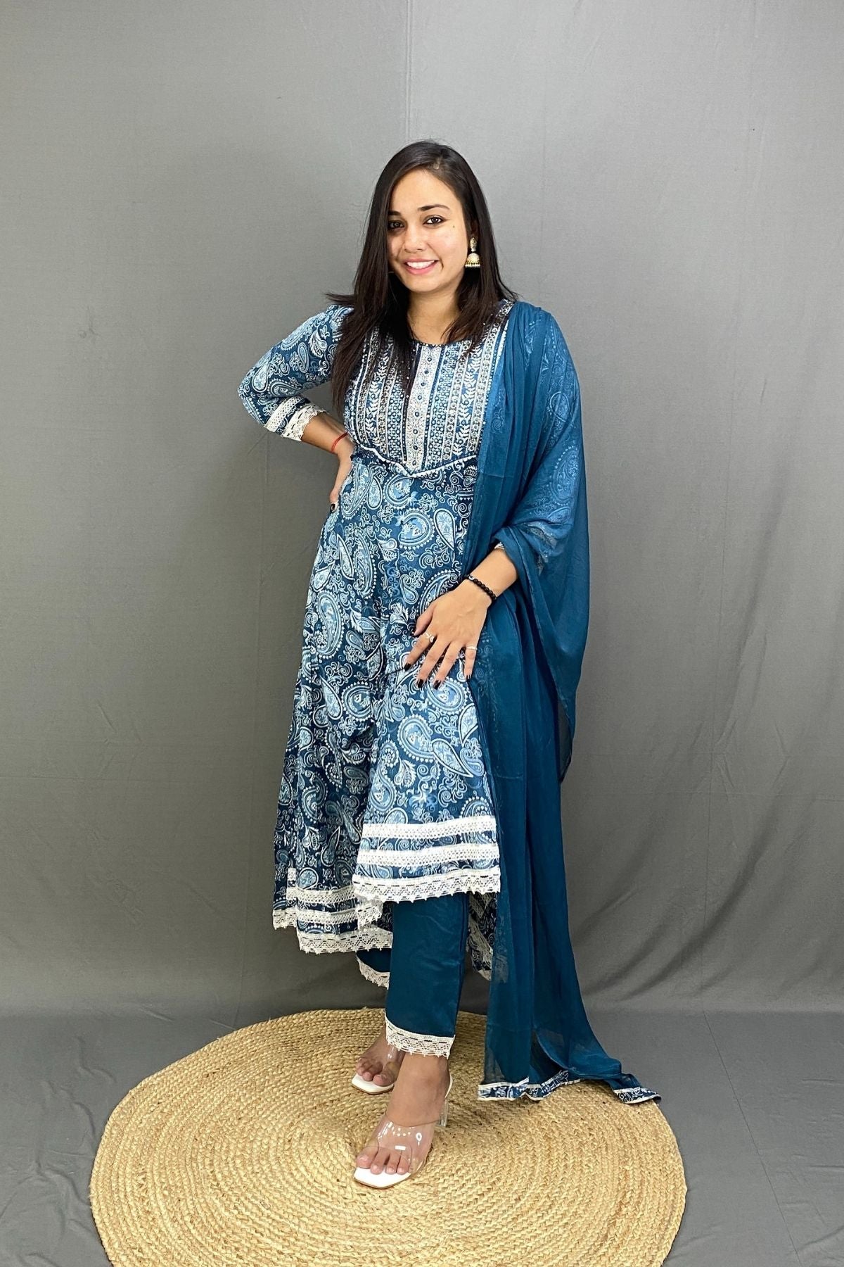 Anarkali Ghera Kurti Pant Dupatta Set with Heavy Rayon fabric Elegant Flow