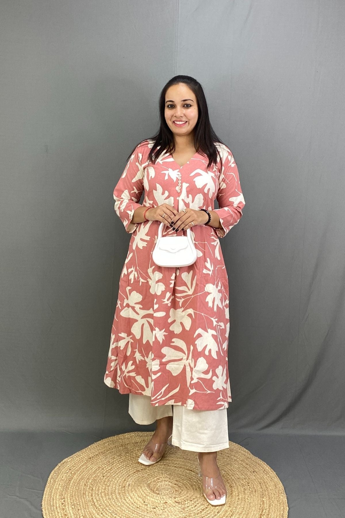 Premium Cotton Printed A-Line Kurti Co-ord Set with Khadi Trousers