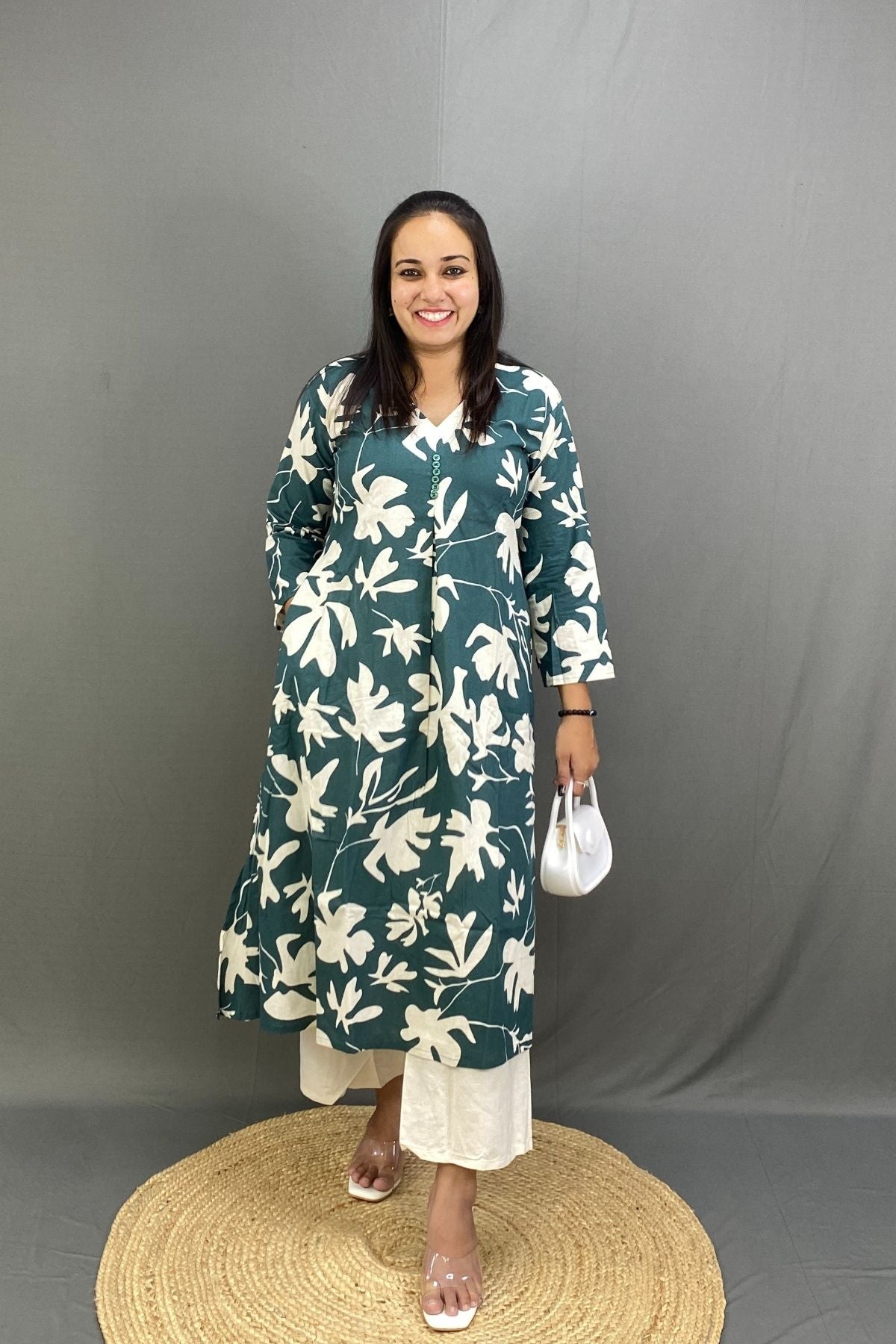 Premium Cotton Printed A-Line Kurti Co-ord Set with Khadi Trousers