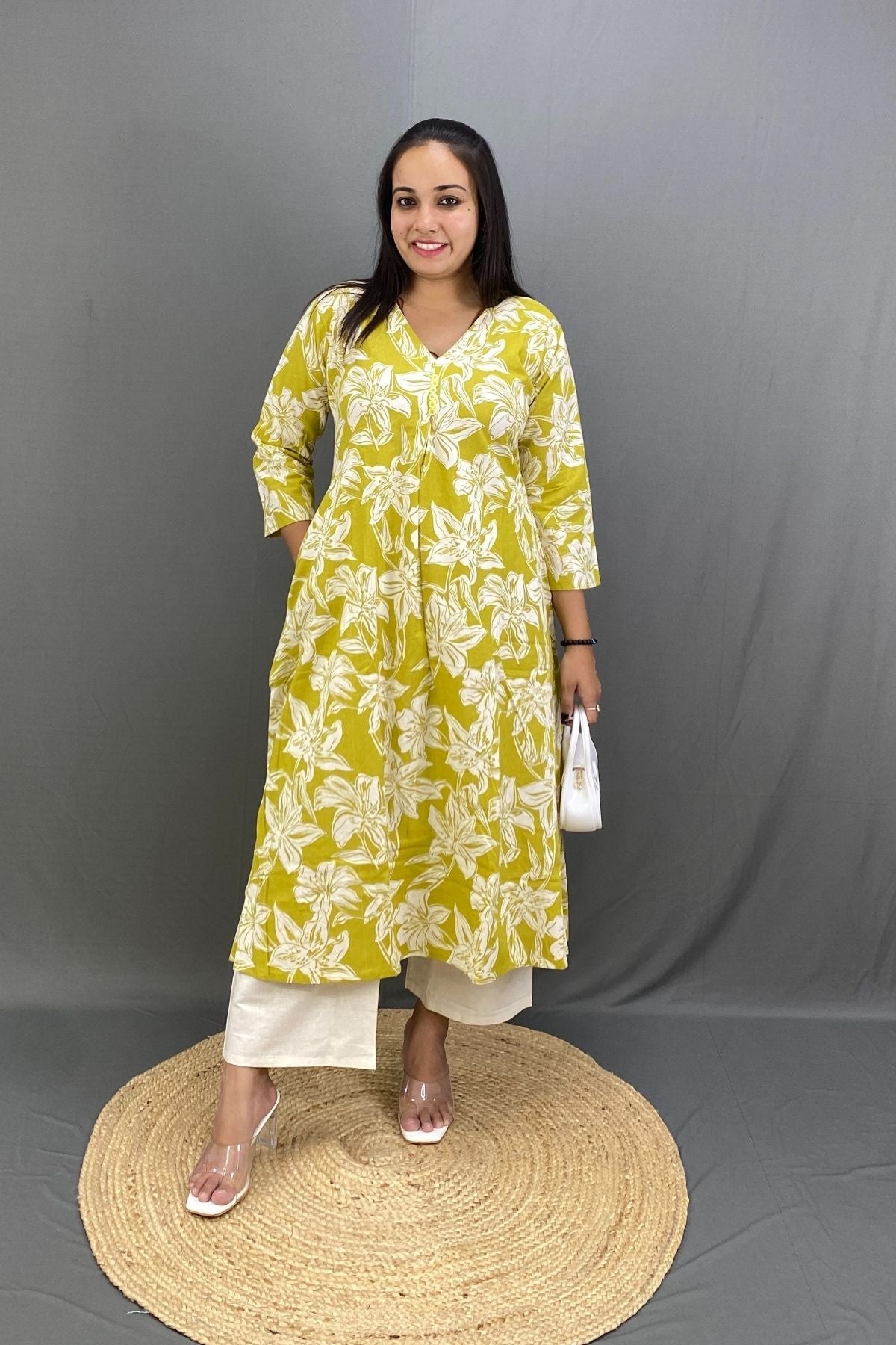 Premium Cotton Printed A-Line Kurti Co-ord Set with Khadi Trousers