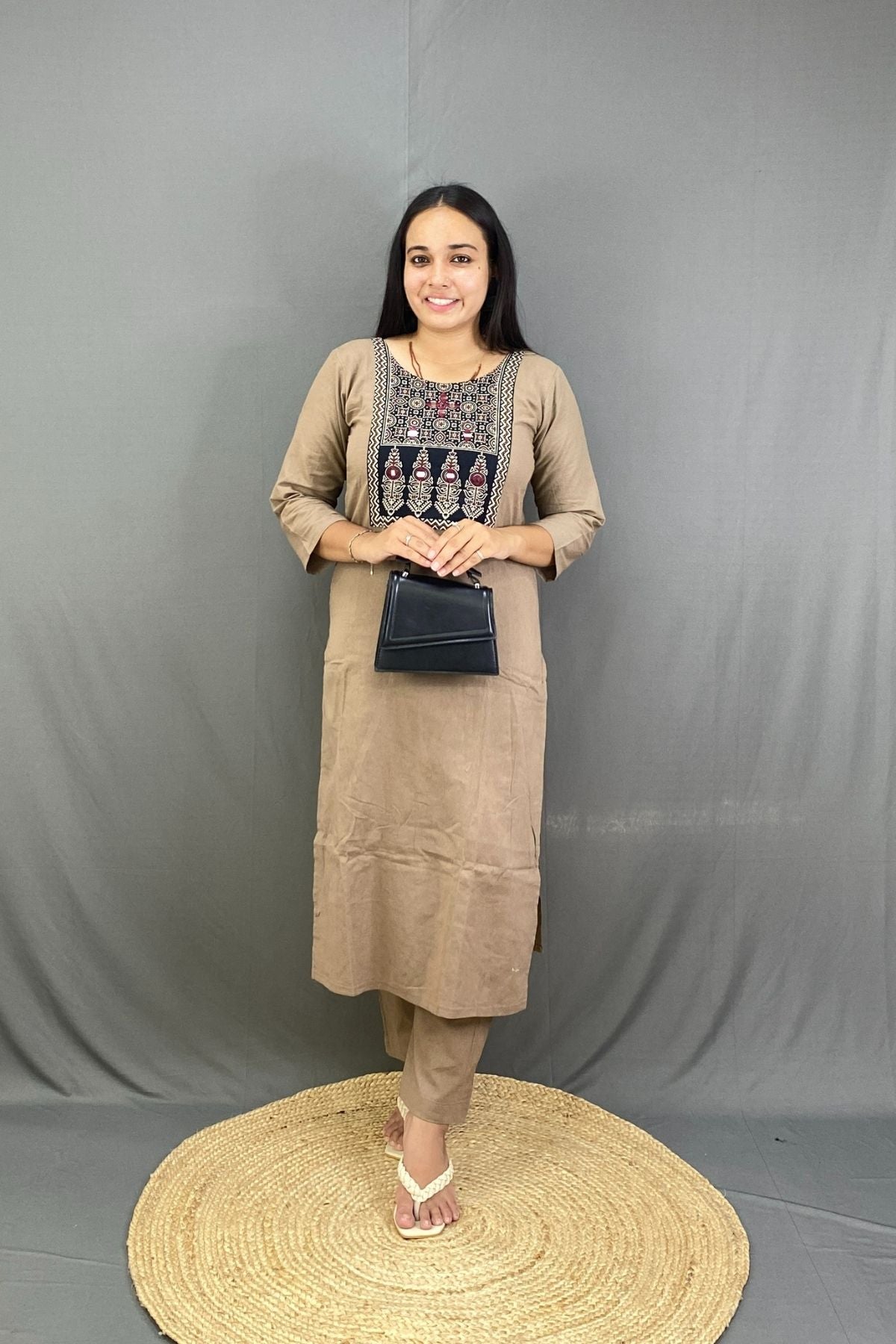 Cotton Kurti Co-ord Set with Embroidered Neckline, Breezy Comfort for Everyday Chic