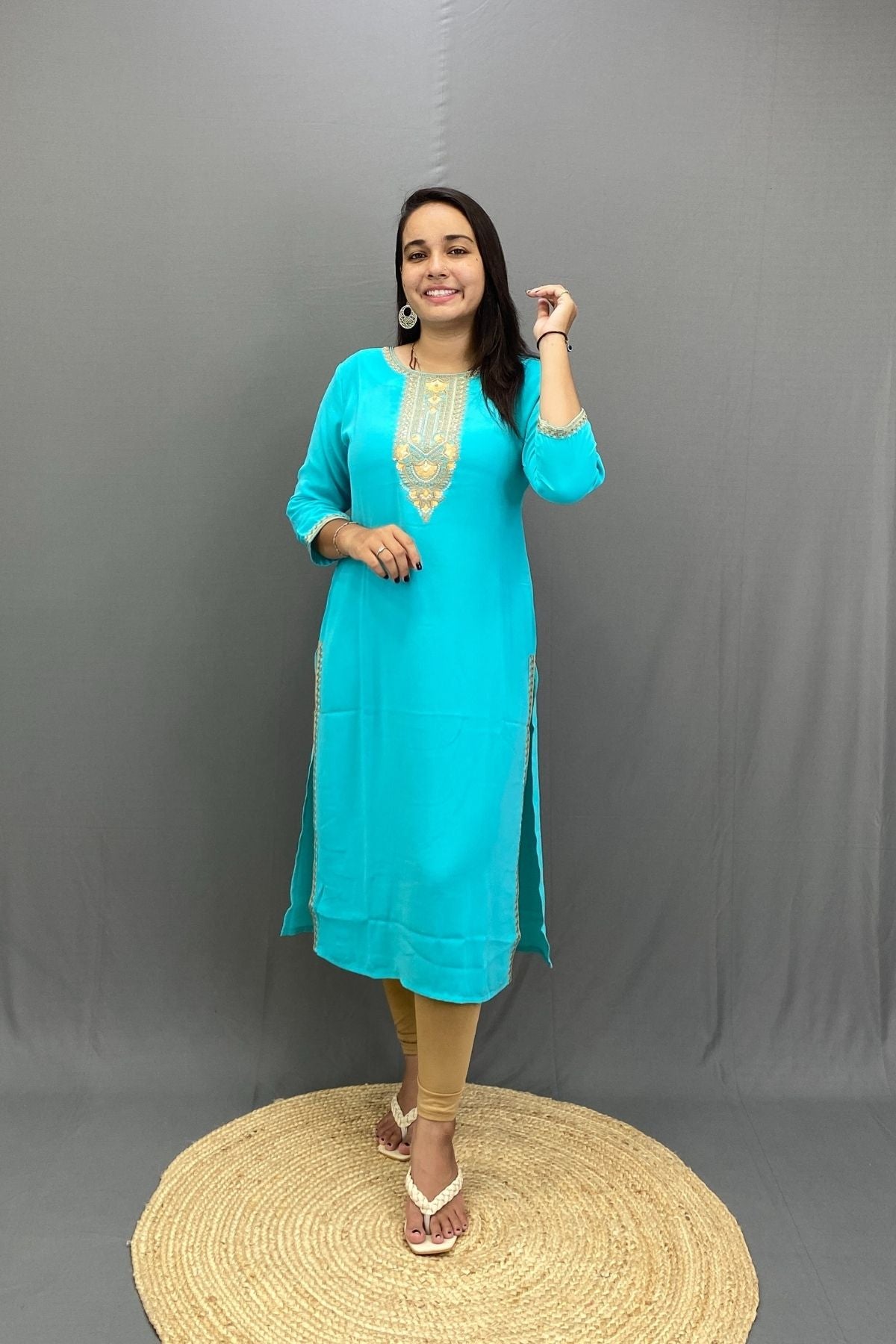 Heavy Rayon Kurti with Golden Embroidery, Elegant Ethnic for Everyday & Festive Styling