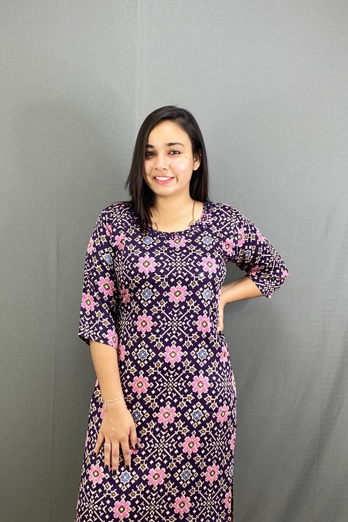 Premium Modal Silk Ajrak Print Side Cut Kurti