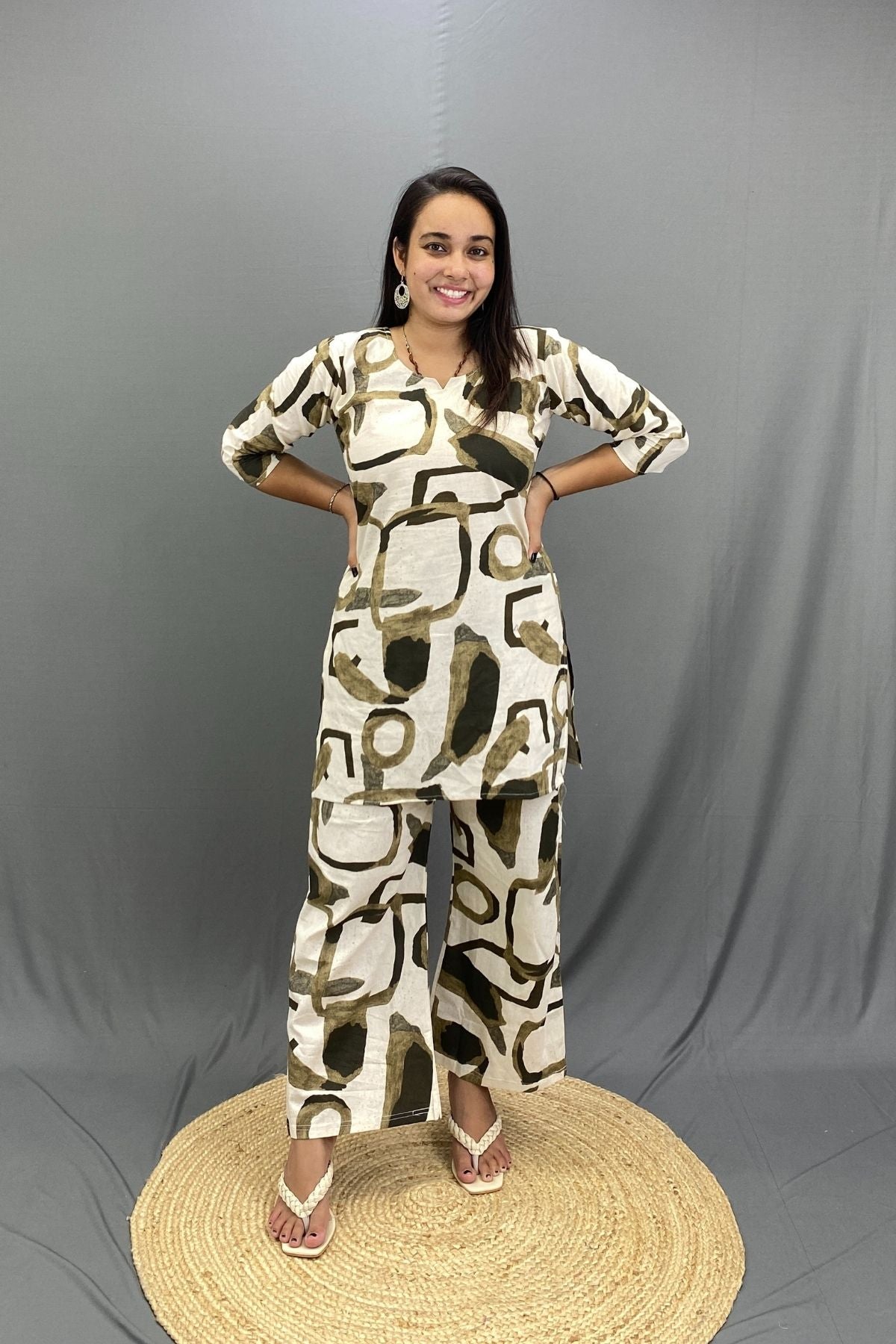 Printed Khadi Short Kurti Pant Co-ord Set, Natural Fabric Comfort for Smart Looks Everyday