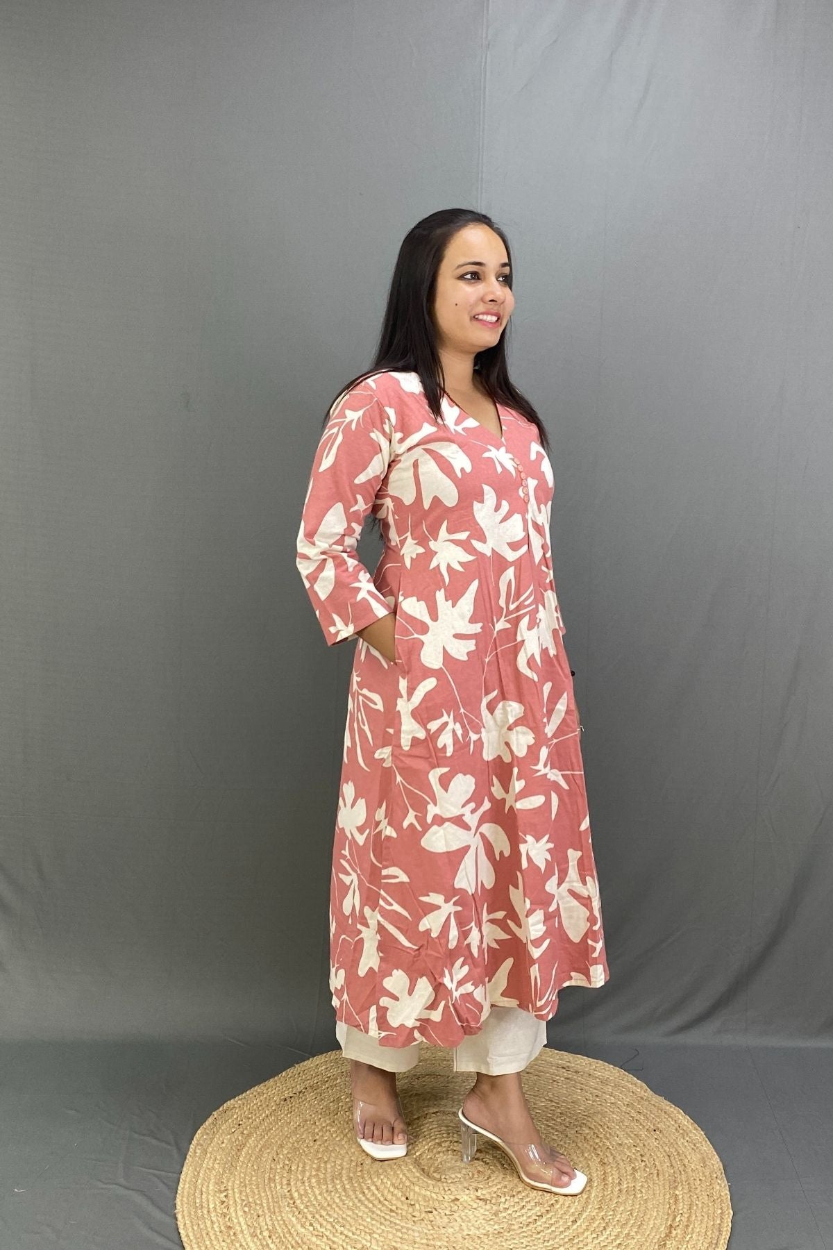 Premium Cotton Printed A-Line Kurti Co-ord Set with Khadi Trousers