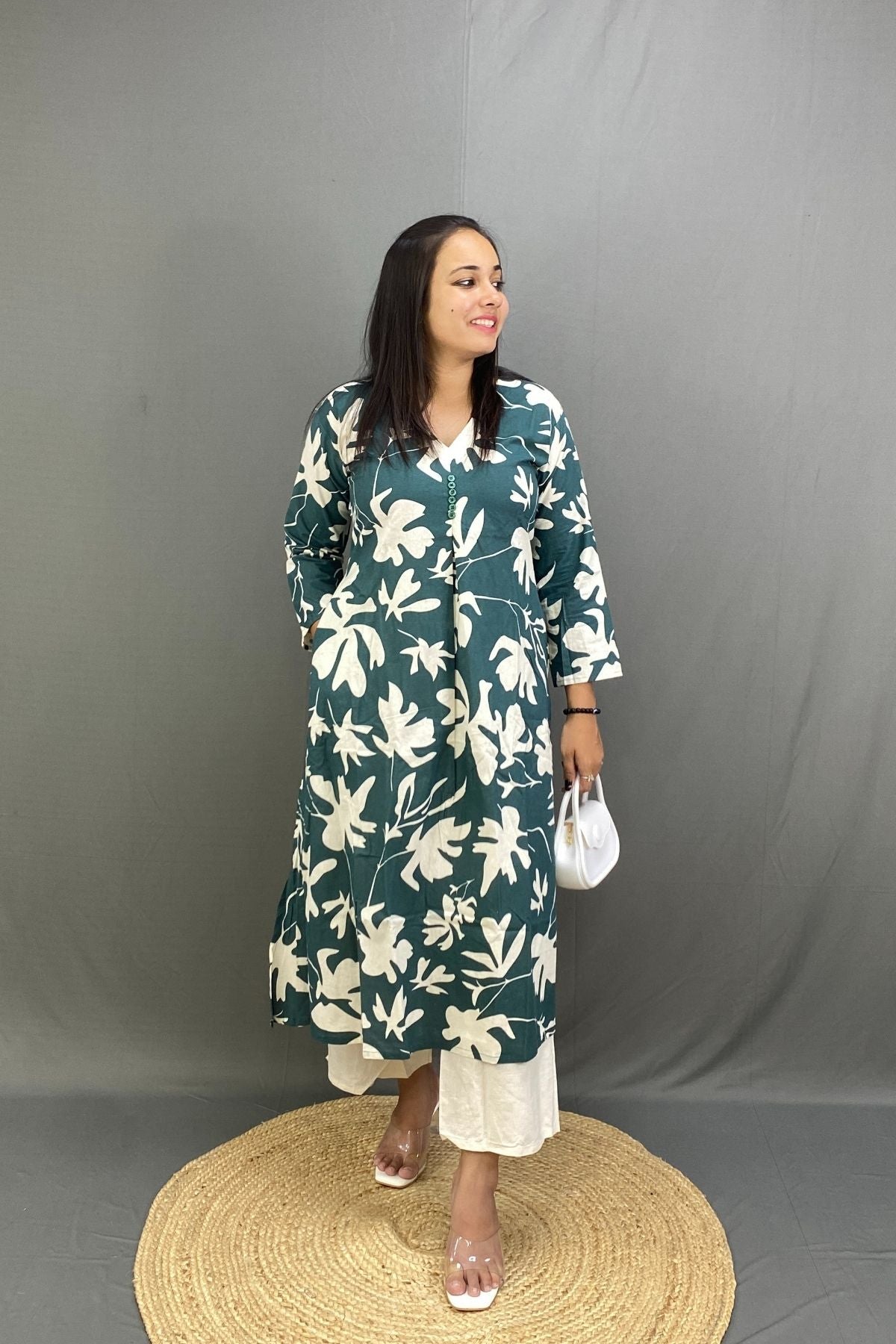 Premium Cotton Printed A-Line Kurti Co-ord Set with Khadi Trousers