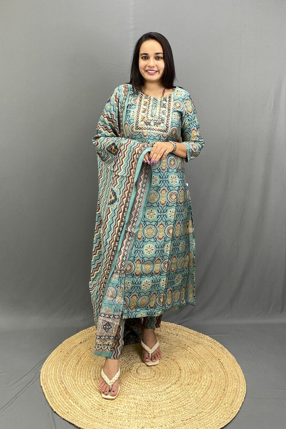 Art Silk Style Printed Kurti Pant Dupatta Set, Elegant All-Over Pattern with Soft Glossy Finish