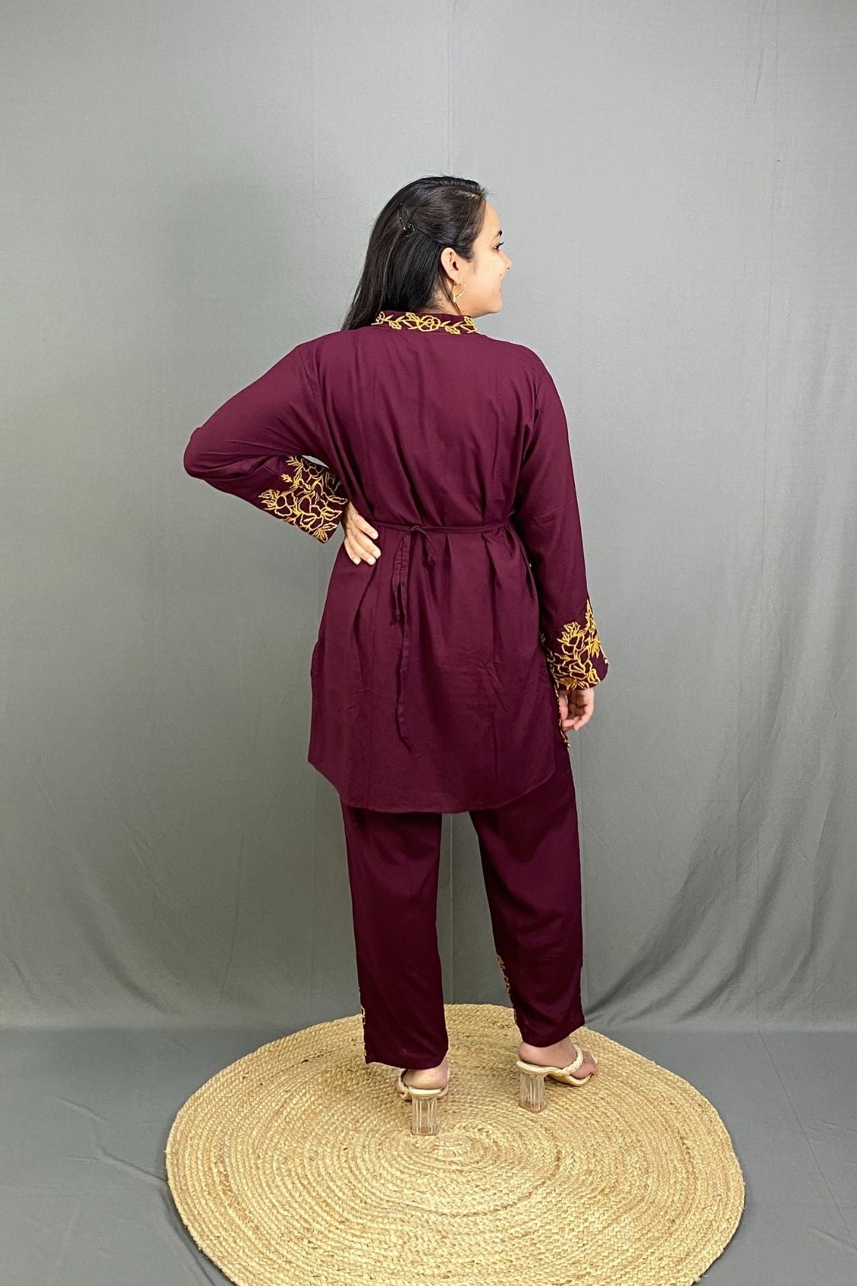 Soft Rayon Embroidered Co-ord Set with V-Neck Printed Ethnic Wear