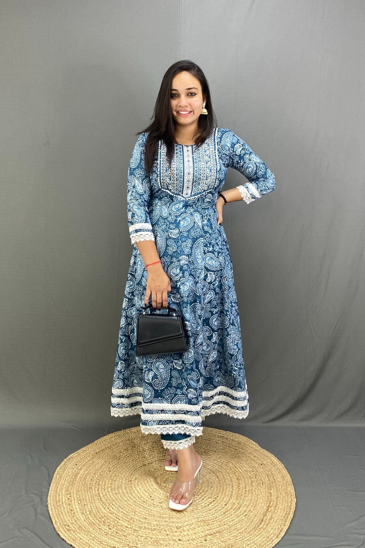 Anarkali Ghera Kurti Pant Dupatta Set with Heavy Rayon fabric Elegant Flow