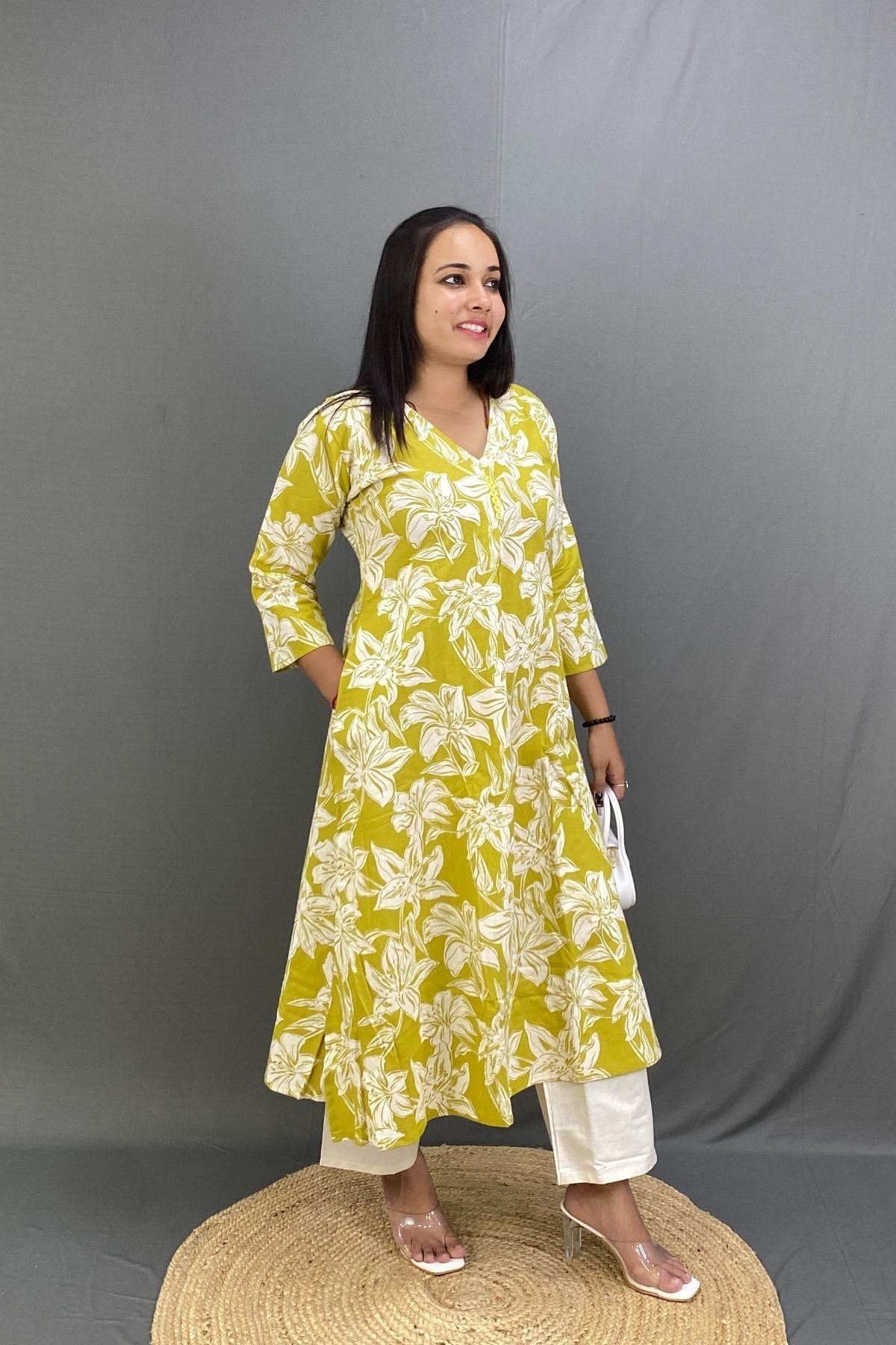 Premium Cotton Printed A-Line Kurti Co-ord Set with Khadi Trousers