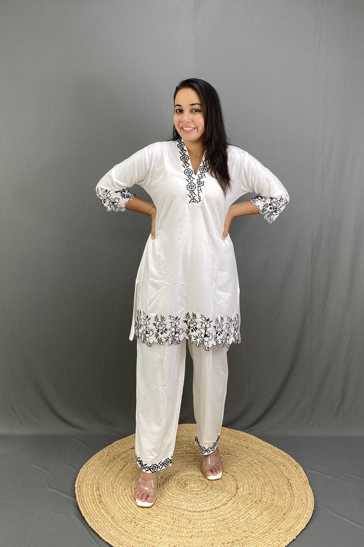 Soft Rayon Embroidered Co-ord Set with V-Neck Printed Ethnic Wear