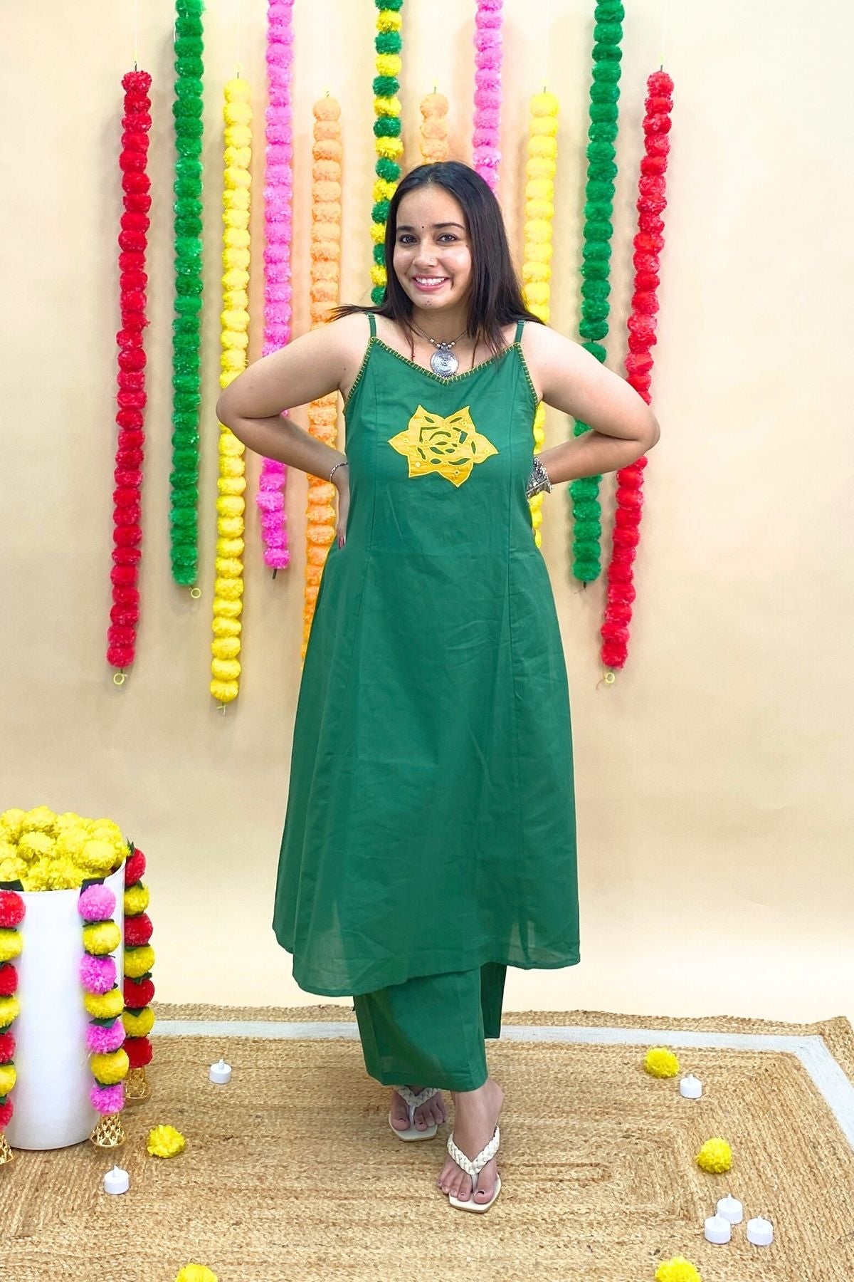 Premium Cotton Spaghetti Strap Sleeveless Top with Palazzo Pants – Applique Work Co-ord Set