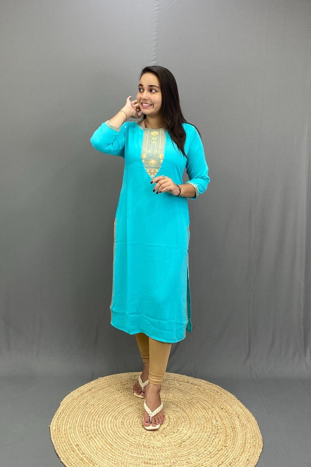 Heavy Rayon Kurti with Golden Embroidery, Elegant Ethnic for Everyday & Festive Styling