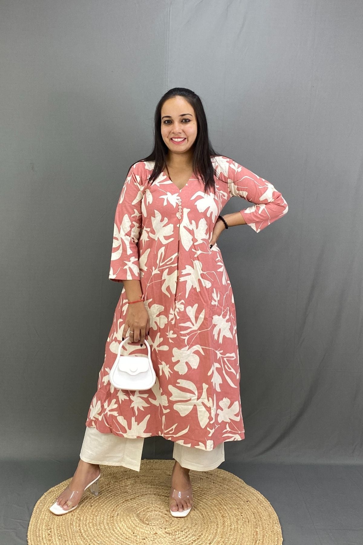 Premium Cotton Printed A-Line Kurti Co-ord Set with Khadi Trousers