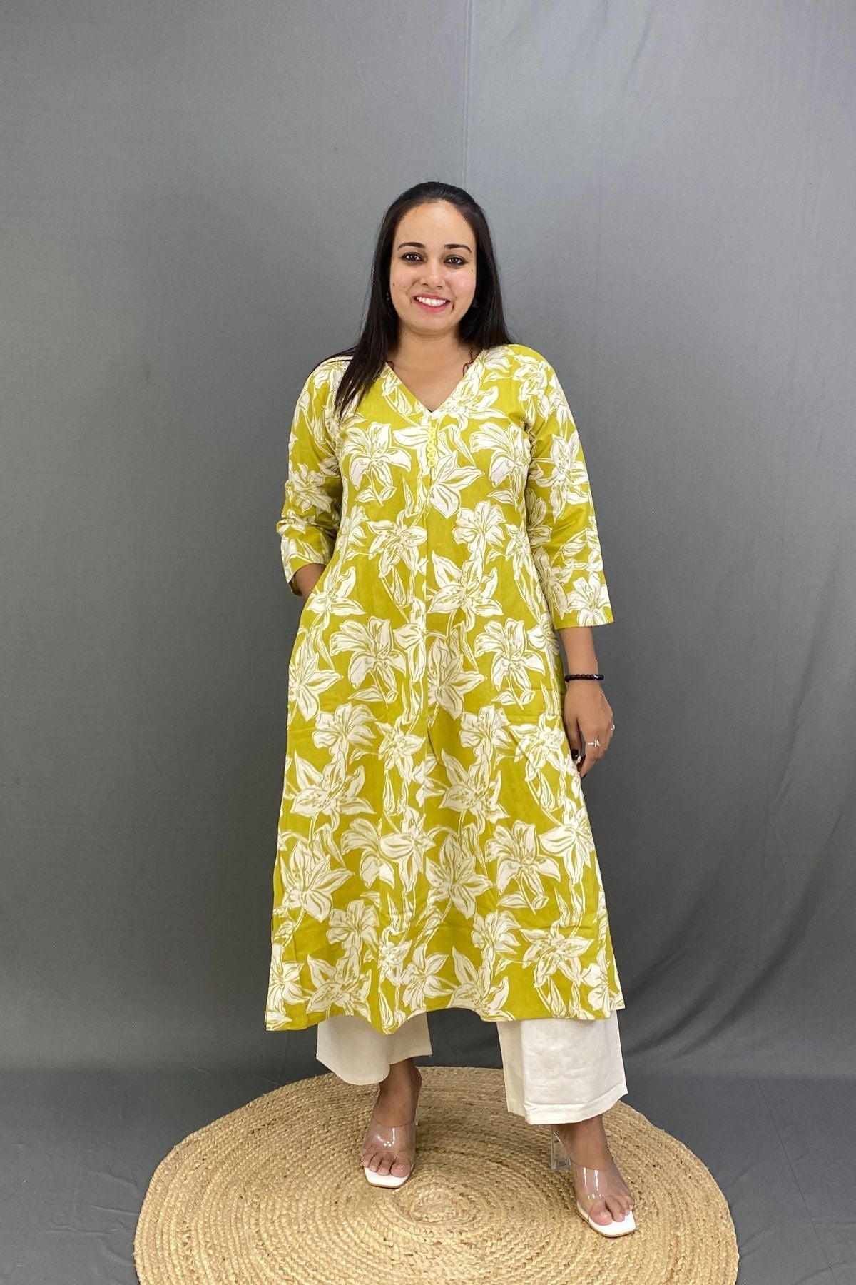 Premium Cotton Printed A-Line Kurti Co-ord Set with Khadi Trousers