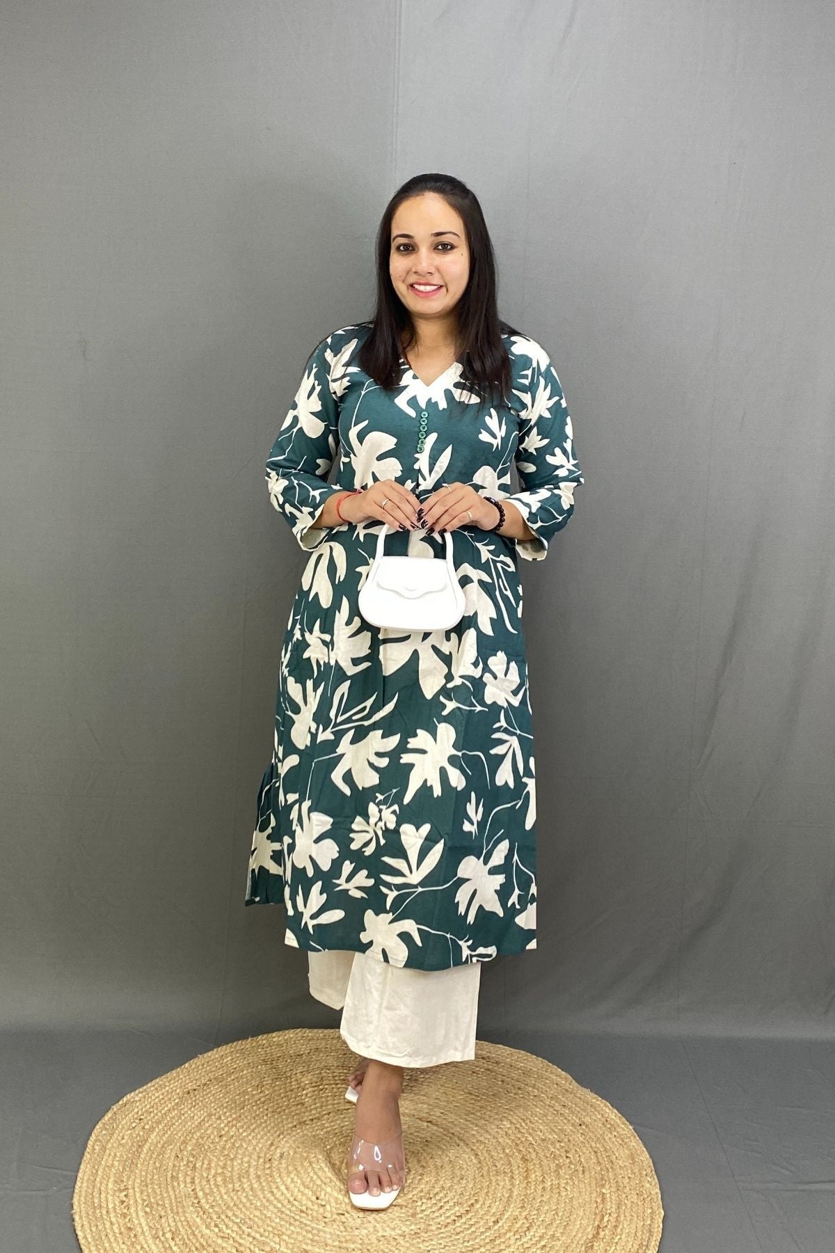 Premium Cotton Printed A-Line Kurti Co-ord Set with Khadi Trousers