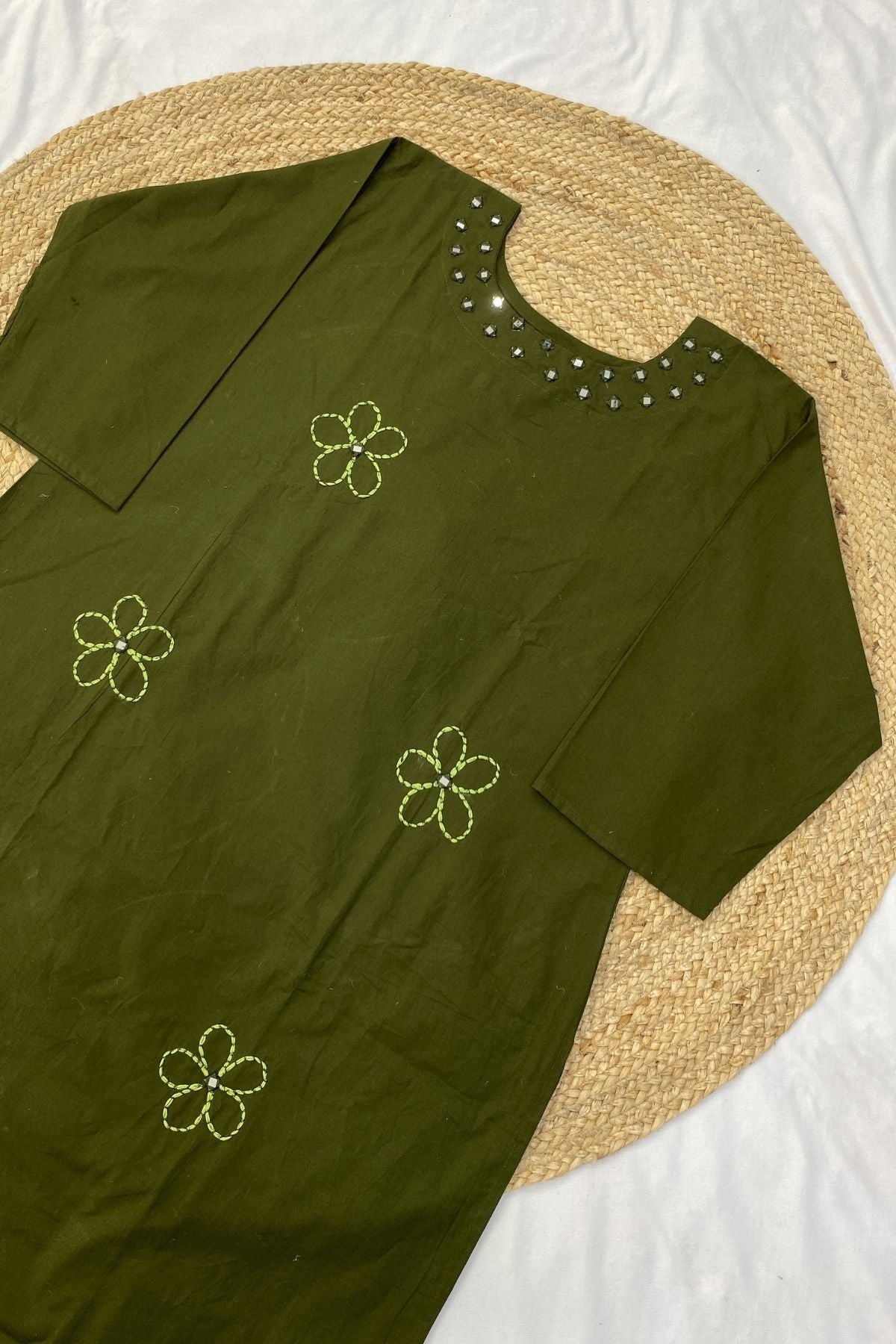 Plus Size Floral Embroidered Cotton A-Line Kurti Plazo Co-ord Set