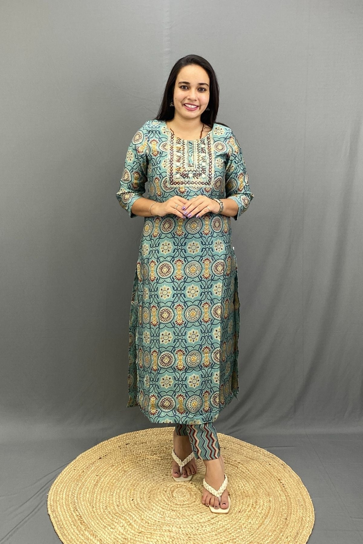 Art Silk Style Printed Kurti Pant Dupatta Set, Elegant All-Over Pattern with Soft Glossy Finish