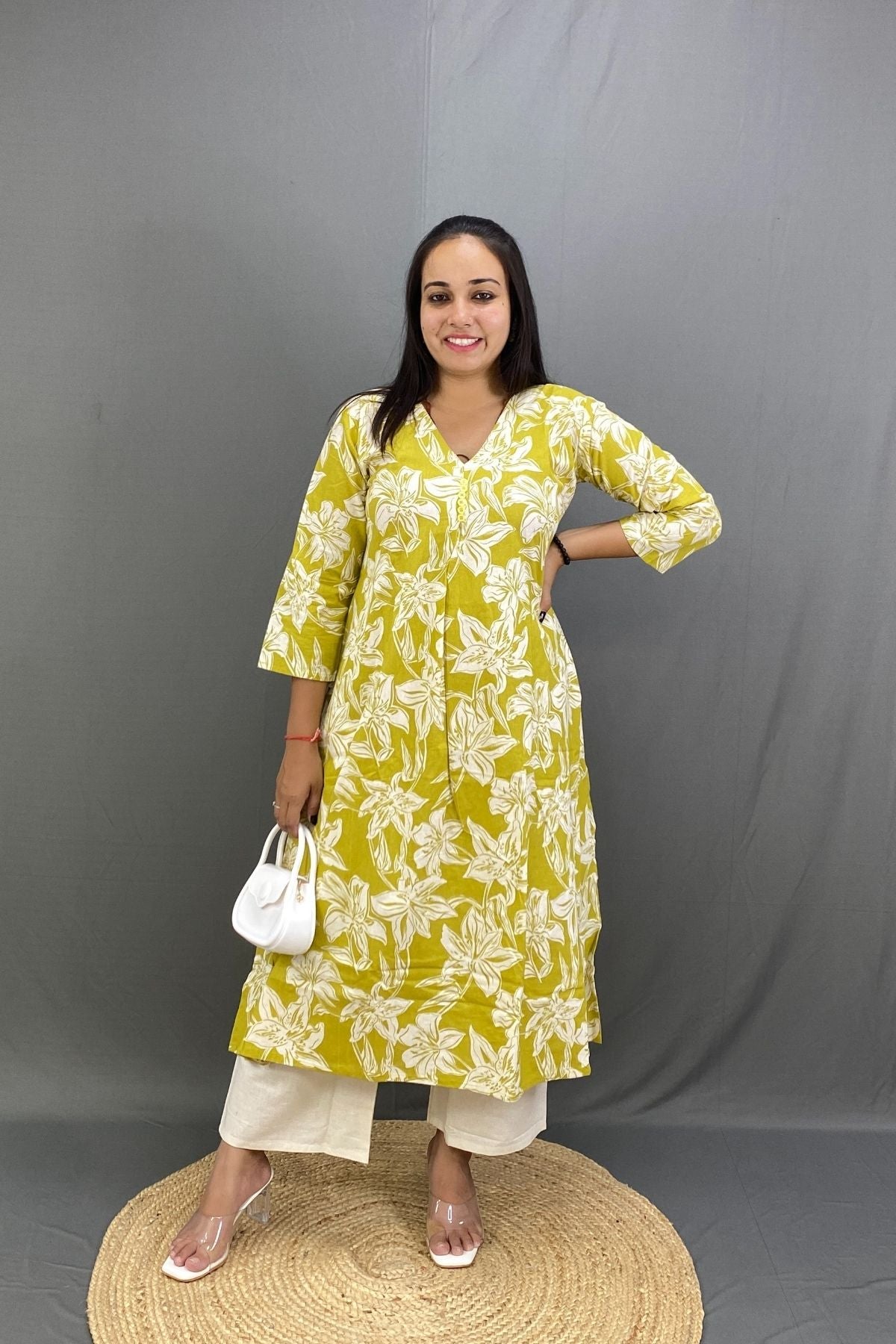 Premium Cotton Printed A-Line Kurti Co-ord Set with Khadi Trousers
