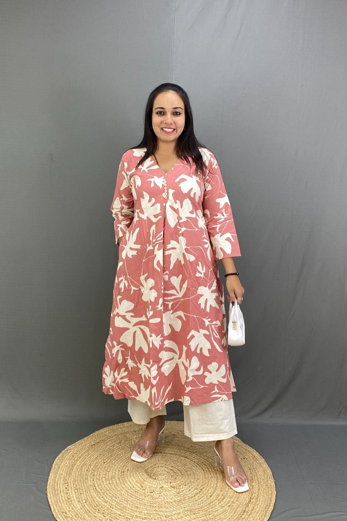 Premium Cotton Printed A-Line Kurti Co-ord Set with Khadi Trousers