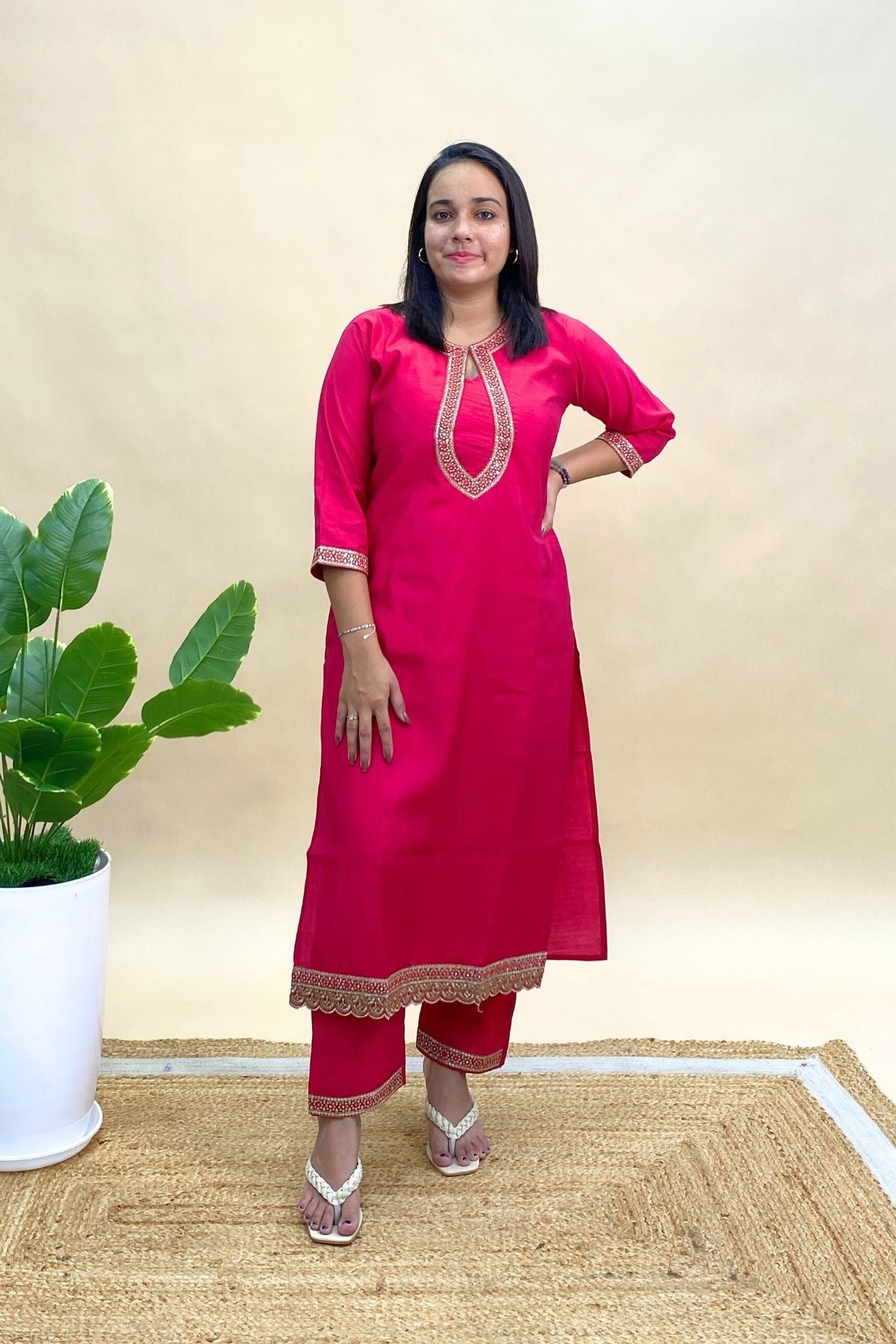 Silk Kurta Pant Set with Organza Dupatta & Elegant Neck Design, Perfect for Festive Wear