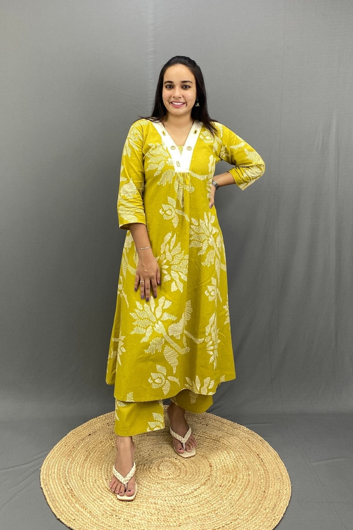 Cotton Co-ord Set with Mirror Neck Embroidery & Pocket, Everyday Ethnic Style
