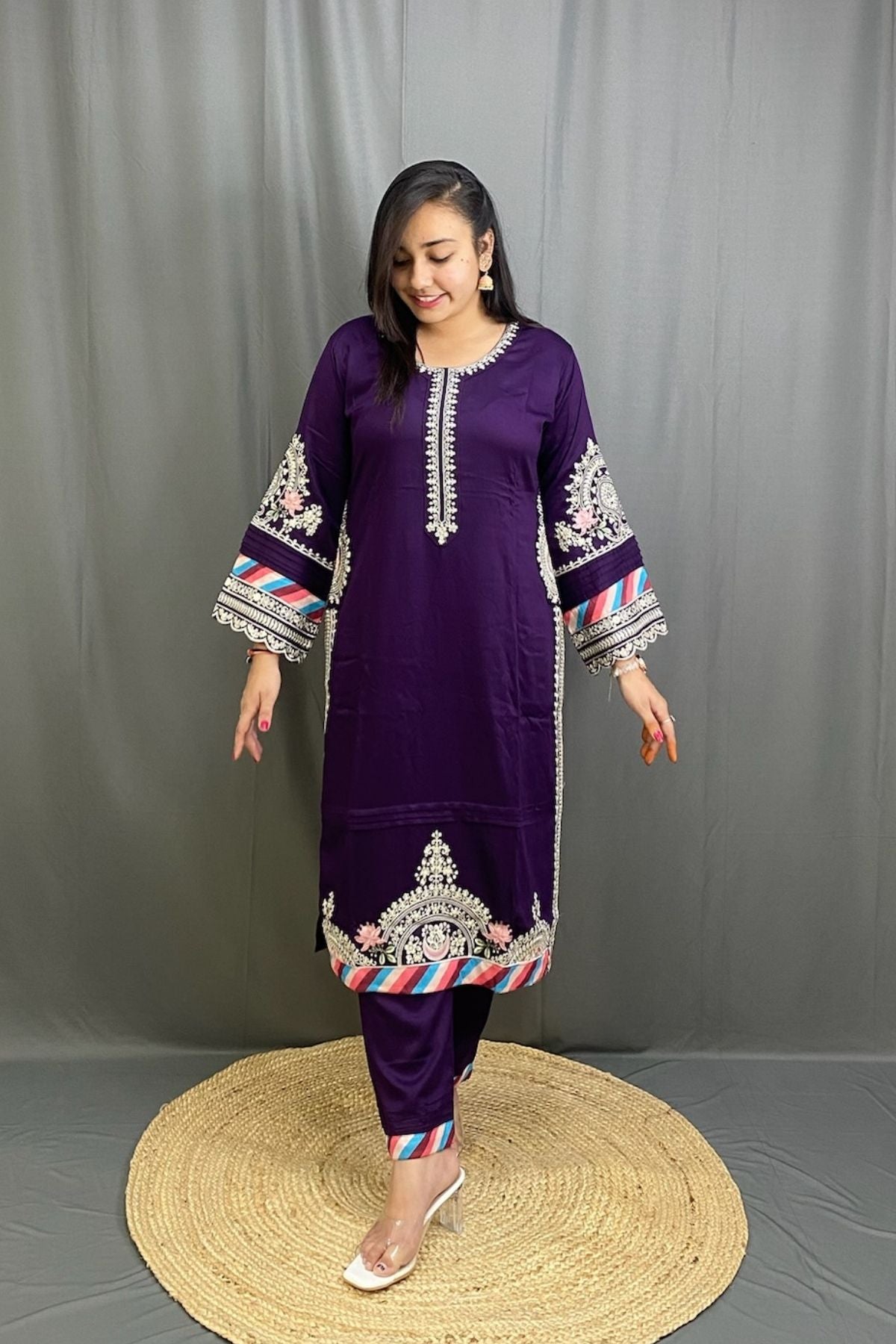 Luxurious Heavy Imported Fabric Suit Set with Kashmiri Patchwork & Dupatta