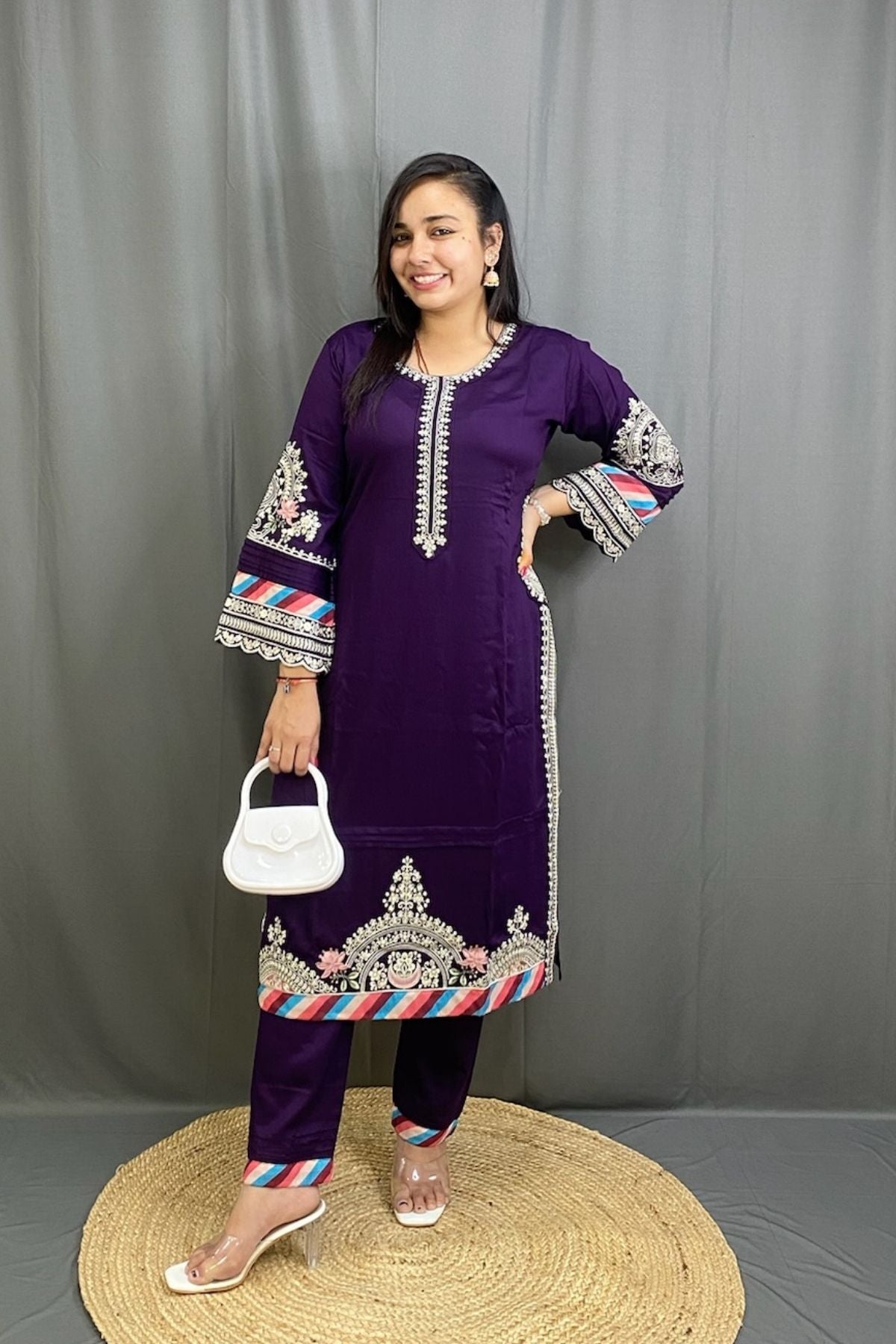 Luxurious Heavy Imported Fabric Suit Set with Kashmiri Patchwork & Dupatta