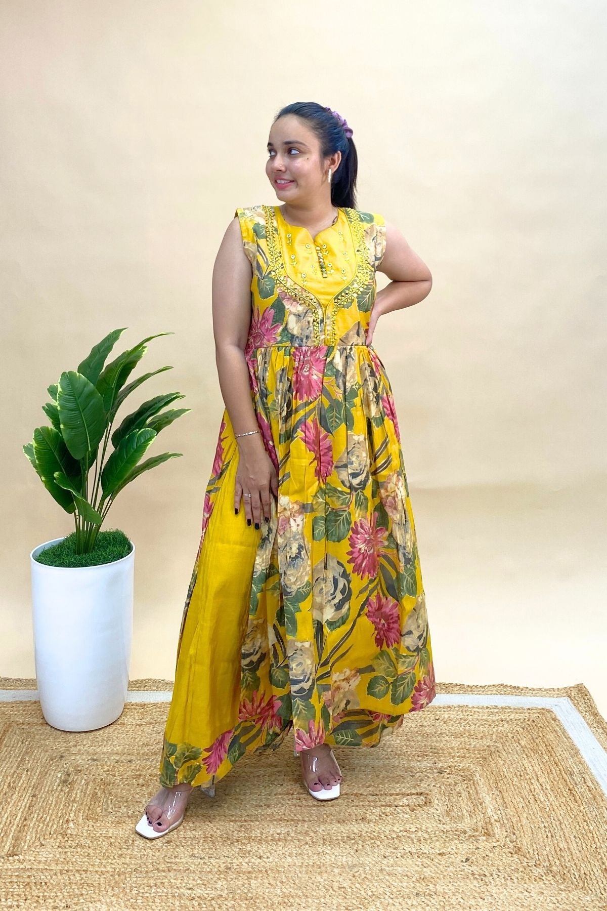 Premium Art Silk Kurti Dupatta Set with Elephant Plazo, Indo-Western for Festive Charm