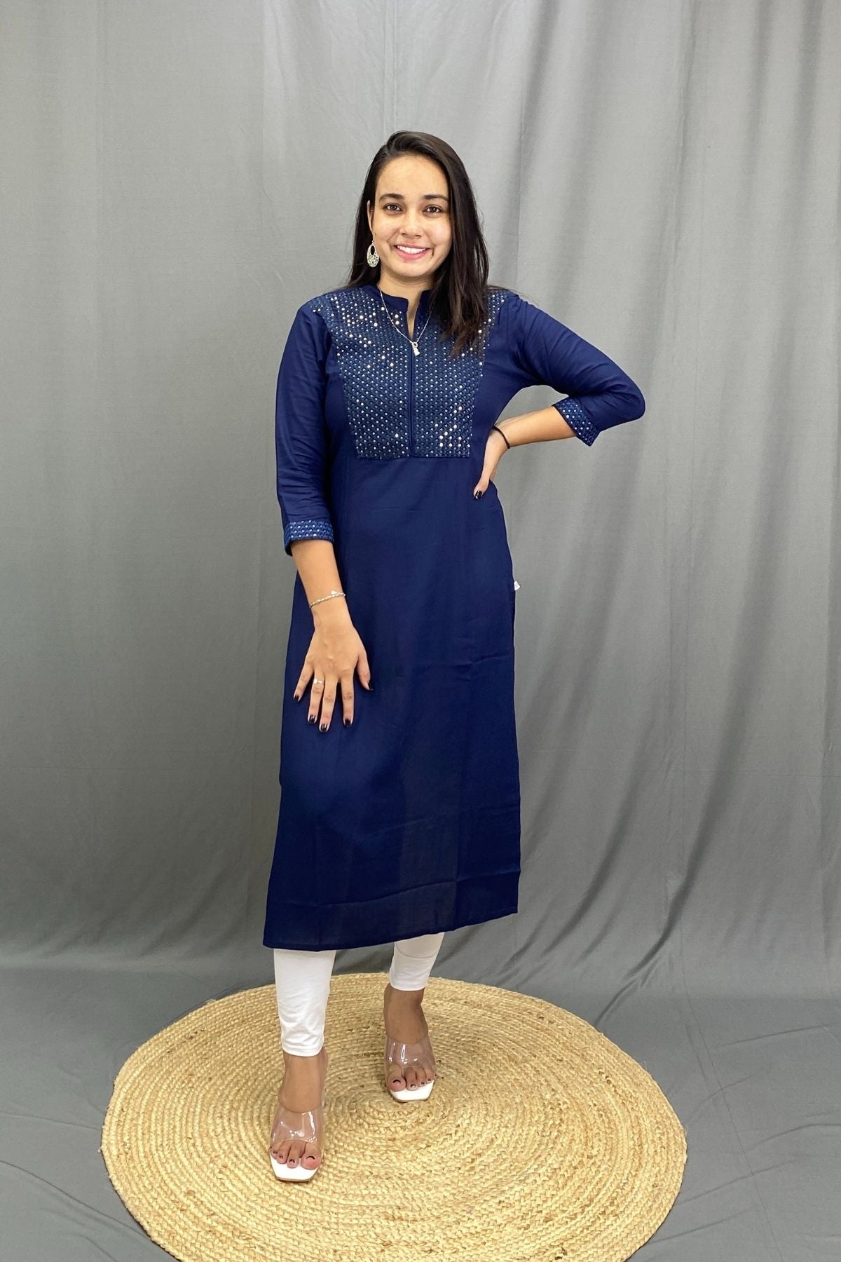 Rayon Kurti with Tikki Embroidery on Neckline, Lightweight Ethnic for Everyday