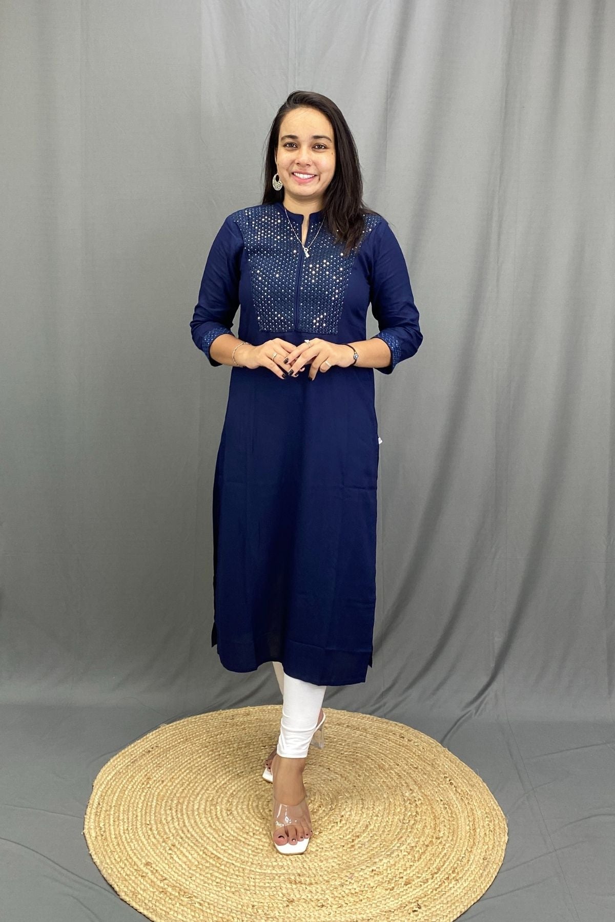 Rayon Kurti with Tikki Embroidery on Neckline, Lightweight Ethnic for Everyday