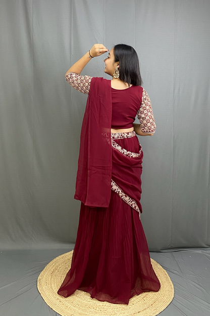 Exquisite Chinon Silk Ready to Wear Saree with Full Zari Work Blouse