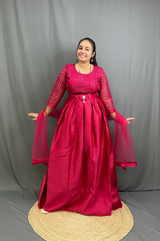 Elegant Heavy Satin Silk Ethnic Gown with Stunning Sequin Work