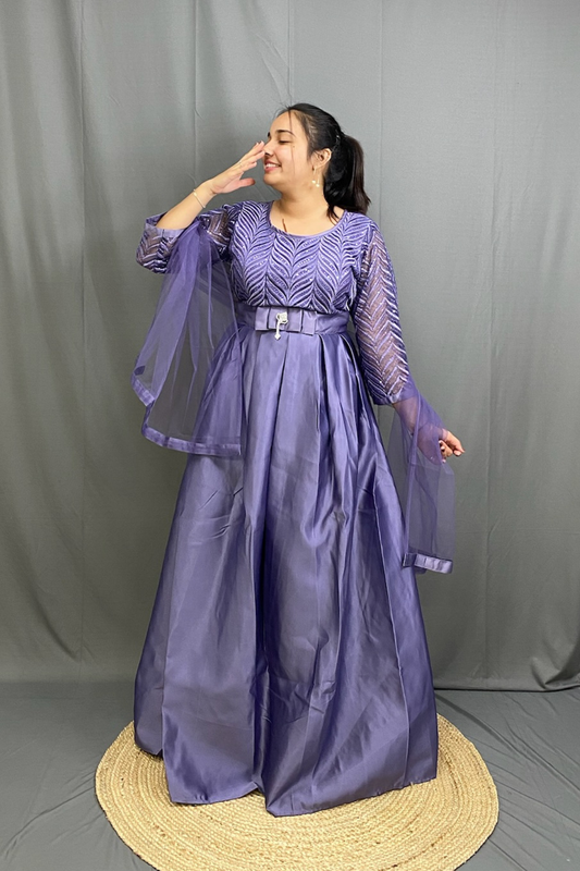 Elegant Heavy Satin Silk Ethnic Gown with Stunning Sequin Work
