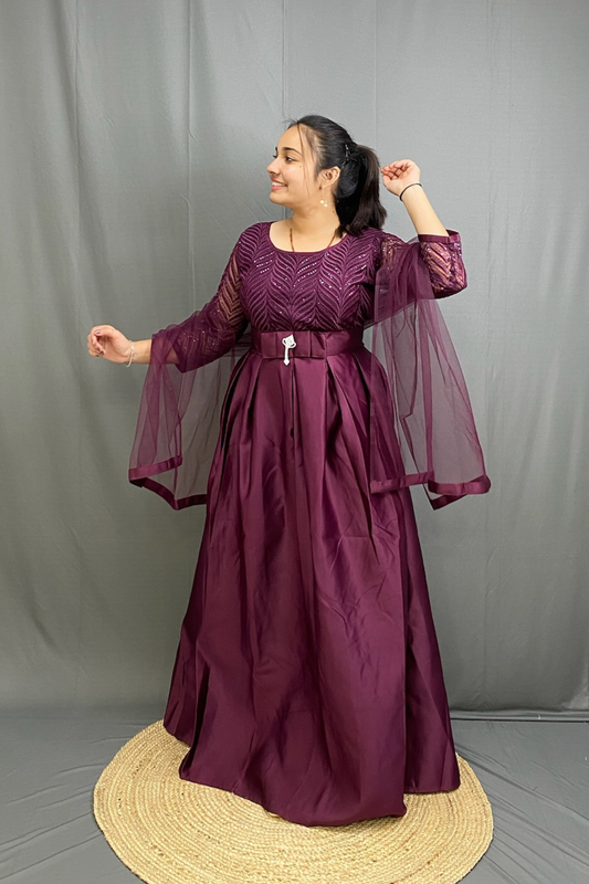 Elegant Heavy Satin Silk Ethnic Gown with Stunning Sequin Work