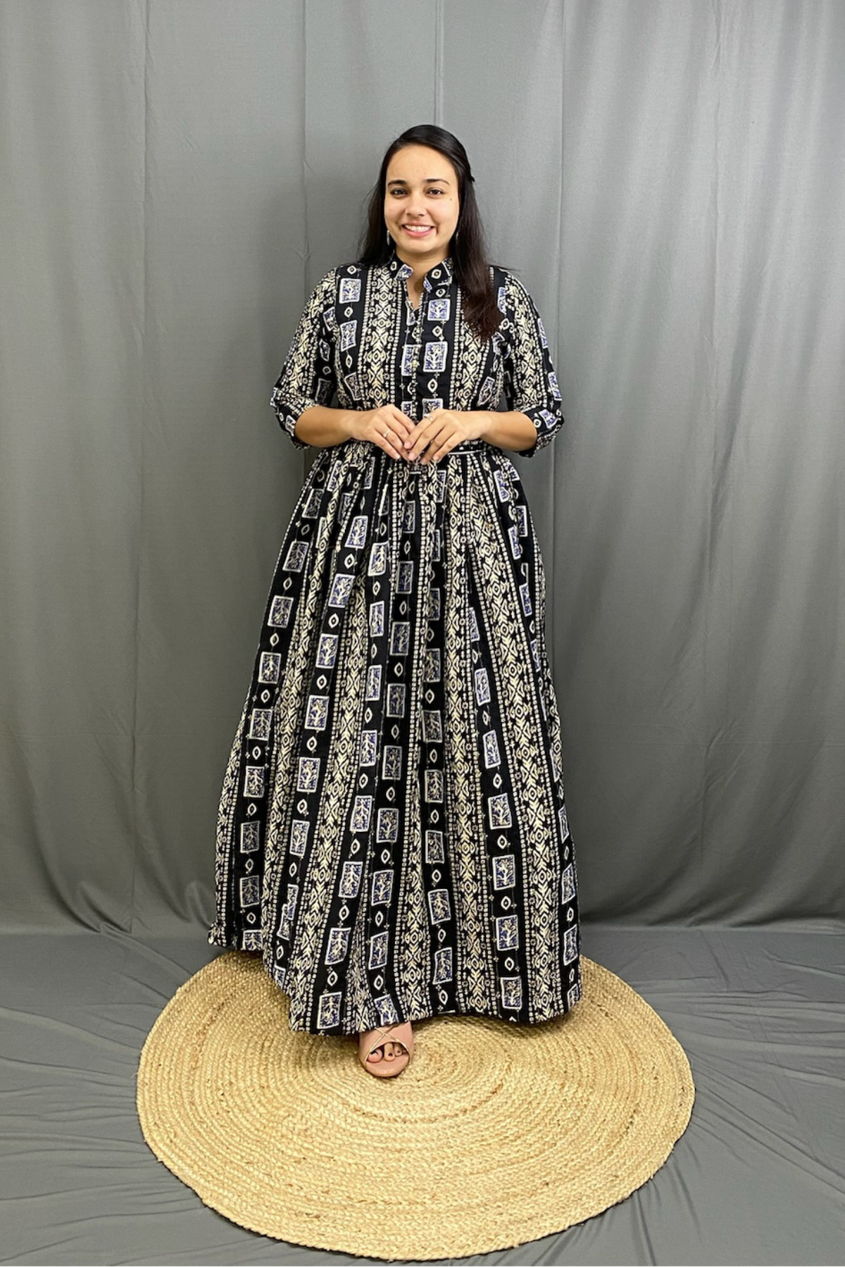 Black Mulitcolor Elegant Ethnic Full Ghera Gown with Cancan, Belt & Intricate Tiladi Work