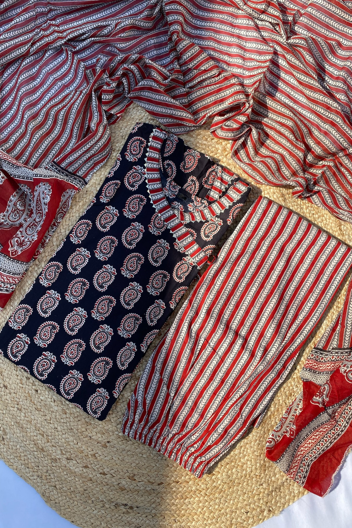 Plus-size cotton suit set with angrakha style and a dupatta