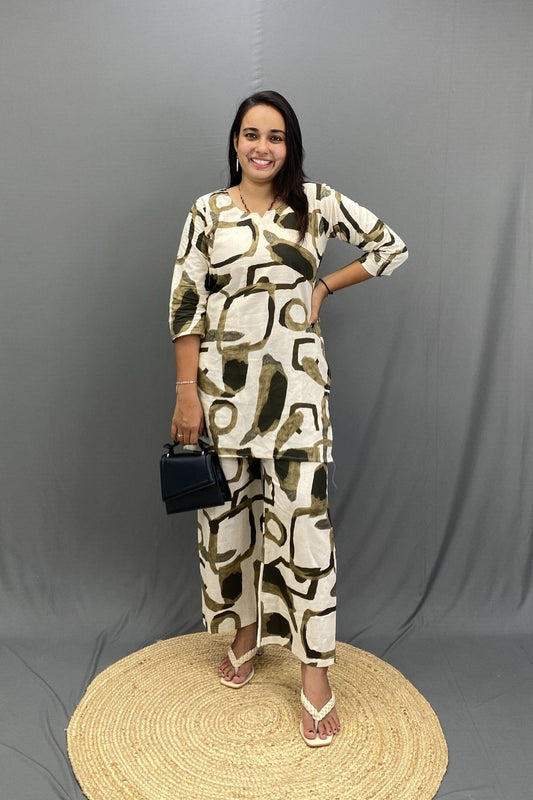 Printed Khadi Short Kurti Pant Co-ord Set, Natural Fabric Comfort for Smart Looks Everyday