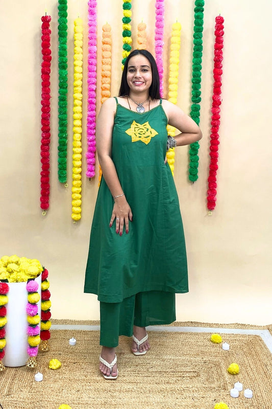 Premium Cotton Spaghetti Strap Sleeveless Top with Palazzo Pants – Applique Work Co-ord Set