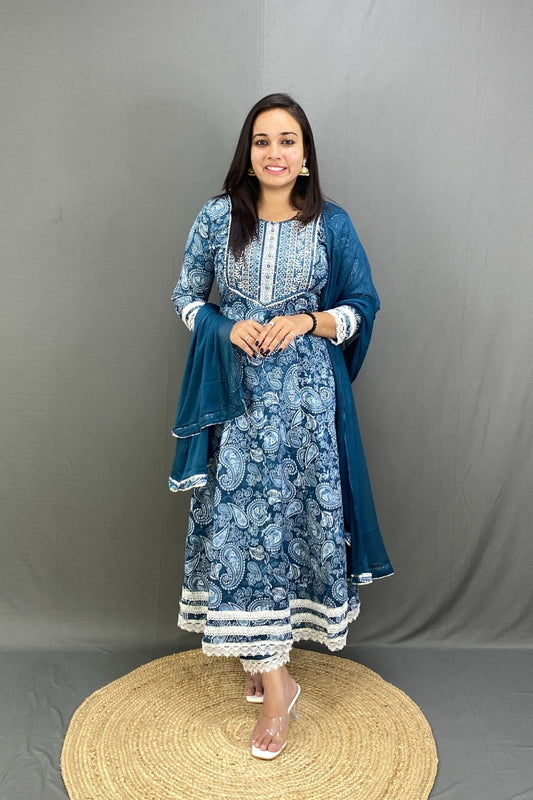 Anarkali Ghera Kurti Pant Dupatta Set with Heavy Rayon fabric Elegant Flow