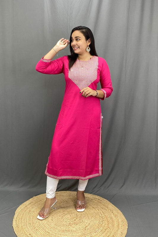 Rayon Kurti with Silver Zari Neck Work, Elegant Everyday Wear for Work