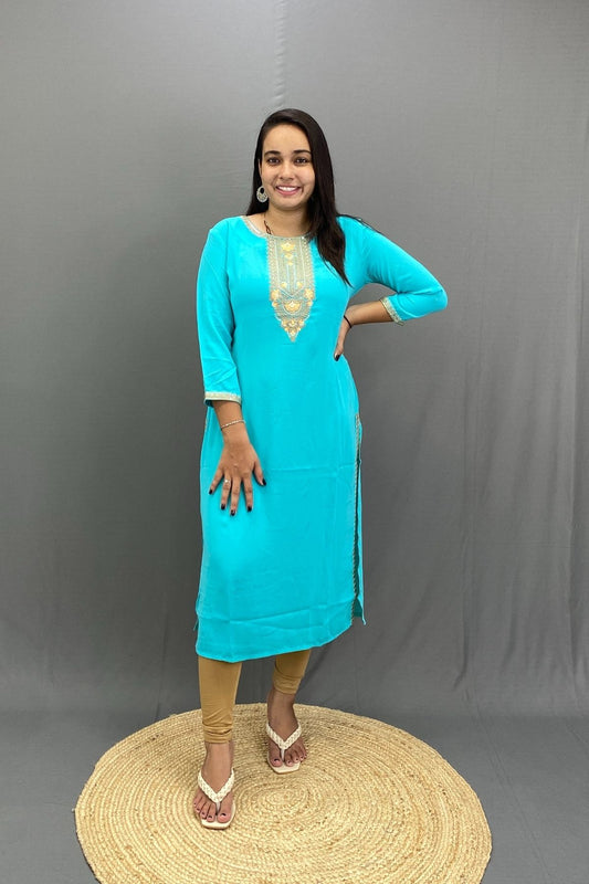 Heavy Rayon Kurti with Golden Embroidery, Elegant Ethnic for Everyday & Festive Styling