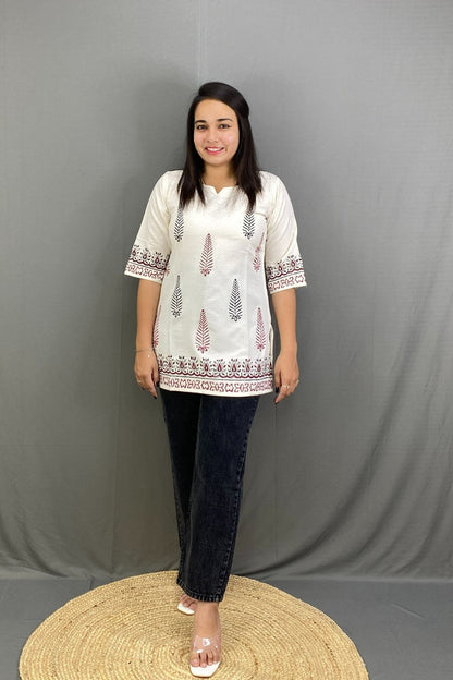 Summer-Ready Pure Cotton Short Kurti in Vibrant Patola Print