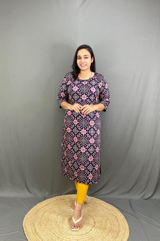 Premium Modal Silk Ajrak Print Side Cut Kurti