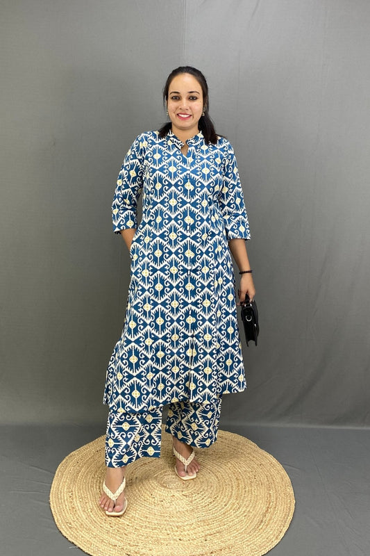 Premium Cotton A-Line Kurti Plazo Comfy Co-ord Set with Pocket
